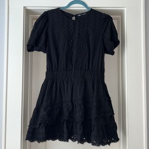 Zara black dress. Puff sleeve and eyelet details on dress. Size M.